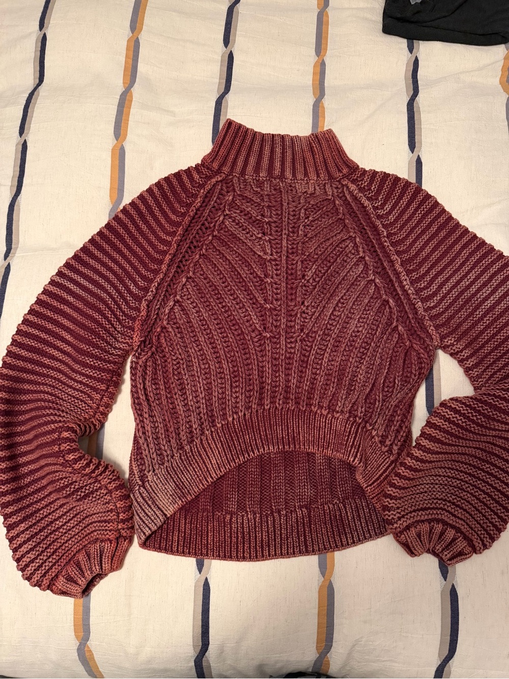 Free People Ribbed Cable Mock Neck Sweater - Burgundy